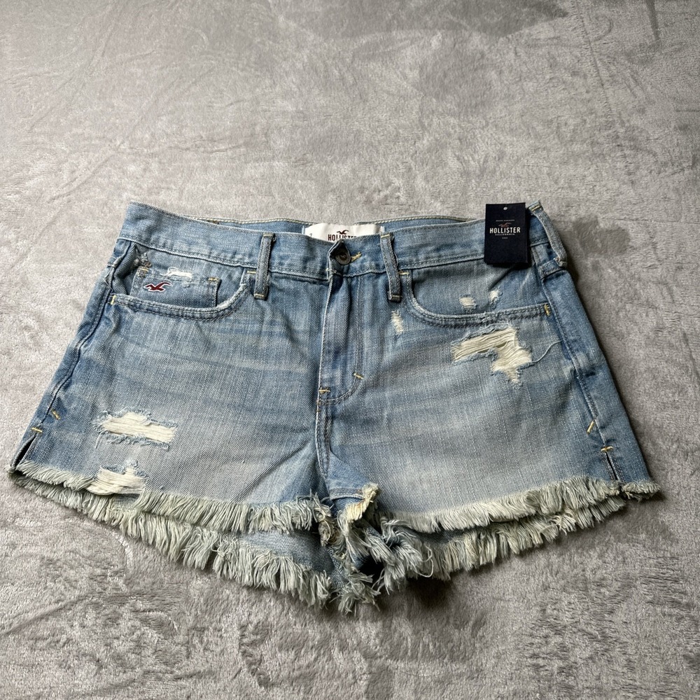 VTG Hollister Women High Rise Distressed Denim Shorts Light Wash Size 7 Raw Hem